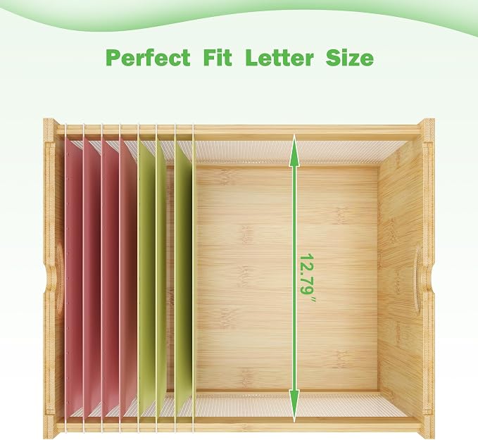 Bamboo Hanging File Box Organizer with Lid, File Folder, Nature, 1 Pack