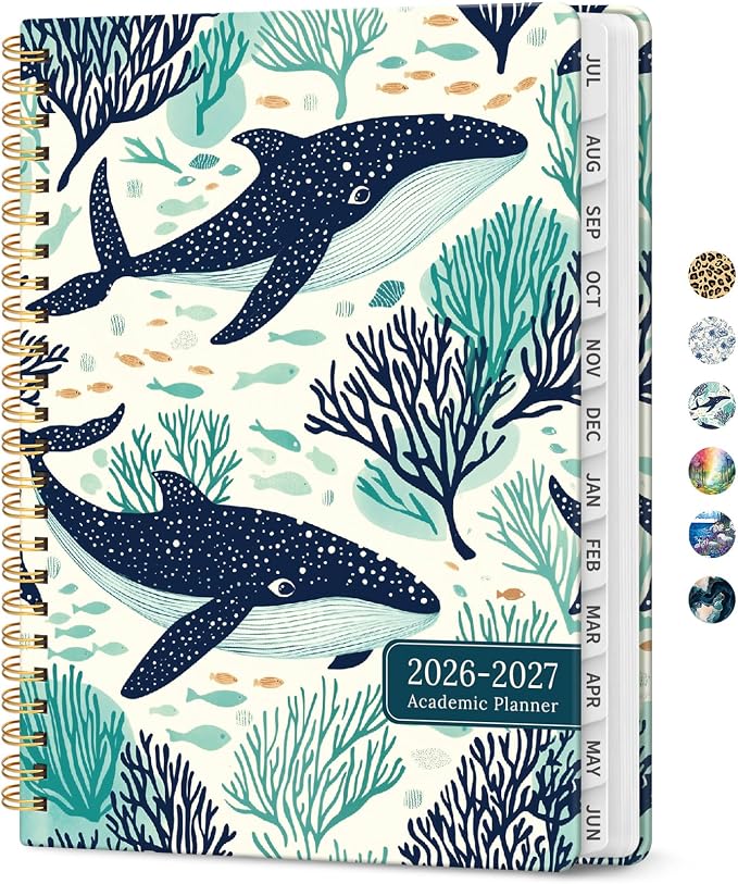 Taja Planner 2026-2027, Jul 2026-Jun 2027 Monthly & Weekly Calendar Planner | 8.5" x 11", Hardcover Academic Calendar, Teacher Student Agenda Book with Tabs, School Office Supplies, Drifting Whales