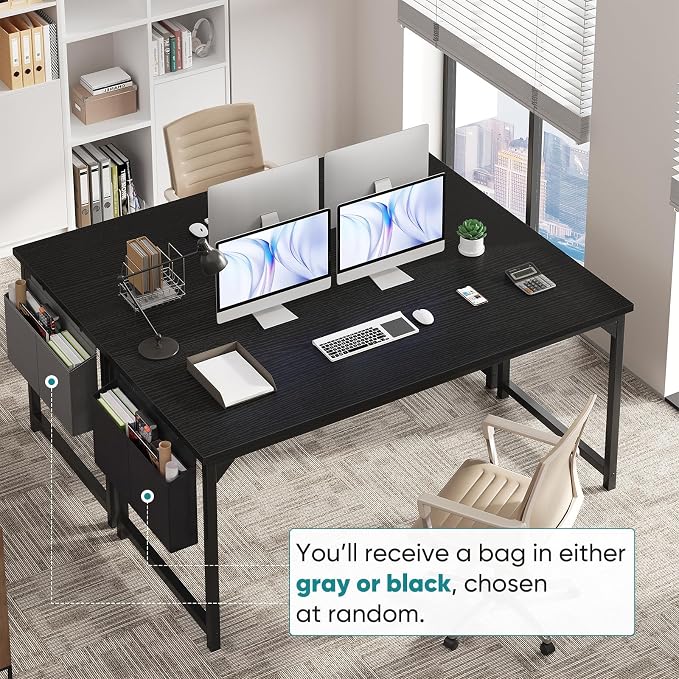 OLIXIS Computer Desk, 63 Inch Gaming Desks for Home Office Small Spaces | Writing Study Craft Work Table, Computer Workstation for Bedroom with Storage Bag, All White