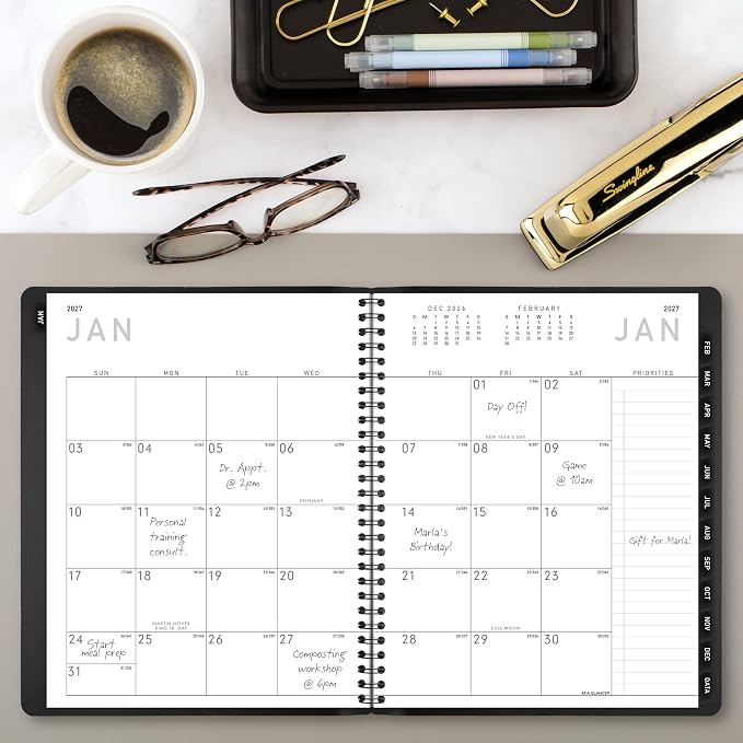 AT-A-GLANCE 2027 Planner, Monthly, 7" x 8.75", Contemporary, Black (70120X0527)