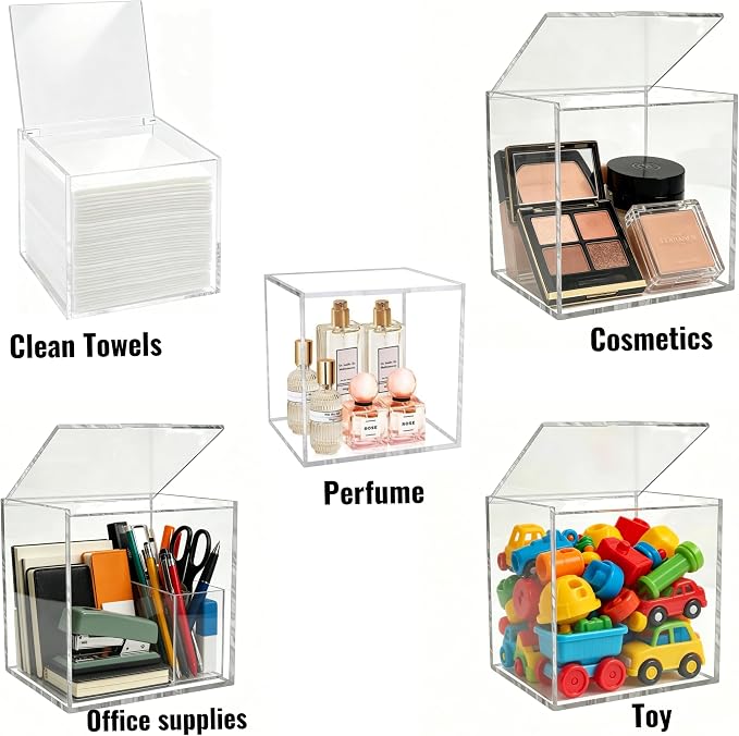 KissYou Acrylic Box Clear Storage Contanier Plastic Hinged Lid Box Coffee Pod Holder Wedding Candy Box Transparent Display Box with Lid