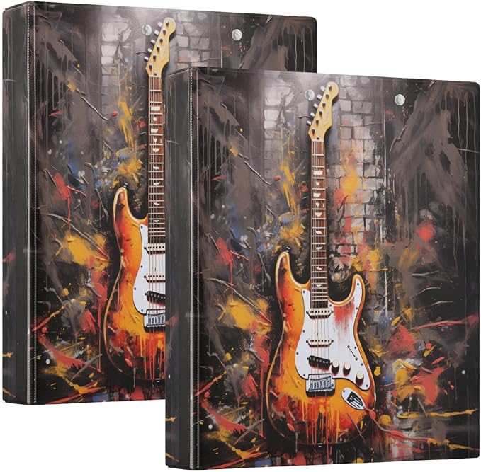 3 Ring Binder Guitar Art 1.5" Round Ring Binders View Binder with 200 Sheet for Women Men Office Kids School Supplies, 1 Pack