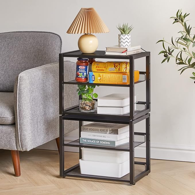 YMYNY 3 Tiers Desktop Printer Stand,17.32 x 13.78 x 11.02 in Black,UHPT001B | Desk Organizer with Adjustable Storage Shelves,Multi-Purpose Printer Shelf for Home Office,Fax Machine,Scanner, Files