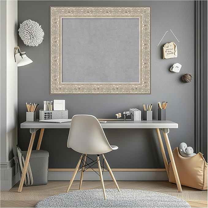 Amanti Art Silver Framed Magnetic Board 27x31 Medium Vision Board for use with Magnets, 100% Metal Sheet to Display Items as Office Decor or for Home Organization in mudroom, Kitchen or Kids Room
