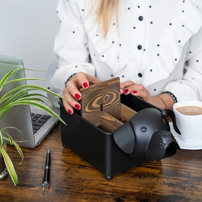 Desk Organizer, 1-5 Module Compartments - Storage for Stationery Supplies, Accessories, brushes - Home, Office, School, Dorm, Studio - Build in Pen & Pencil Holder (Black Dog)