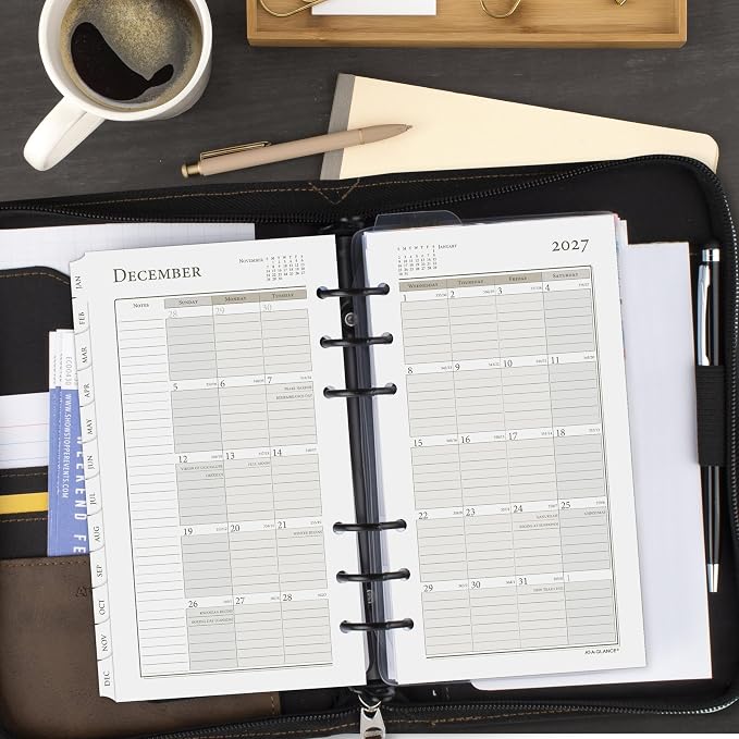 AT-A-GLANCE 2027 Planner Refill, Weekly & Monthly, 3.75" x 6.75", Portable Size 3, Tabbed, 6-Ring Loose-Leaf (471-285Y-27)