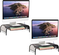 Mind Reader Monitor Stand, Ventilated Laptop Riser, Paper Tray, Office, Metal Mesh, Set of 2, Black