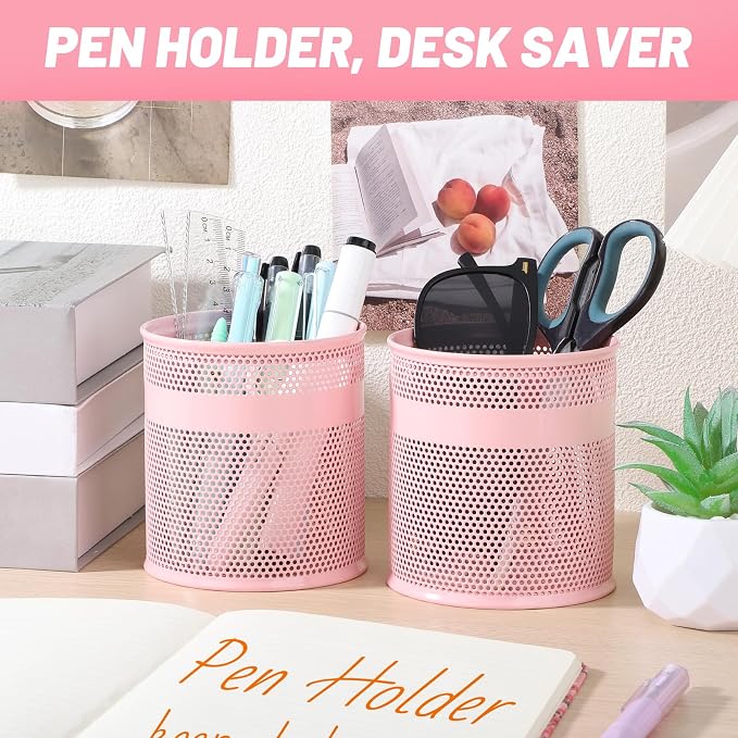 Segarty Pack of 9 Pencil Holders 3.9x4.2in, Round Mesh Pen Holder for Table Desk Organization, Large Pen Cup Container Set Desktop Accessories Organizer for Office Work Home Stuff Makeup Brush Storage