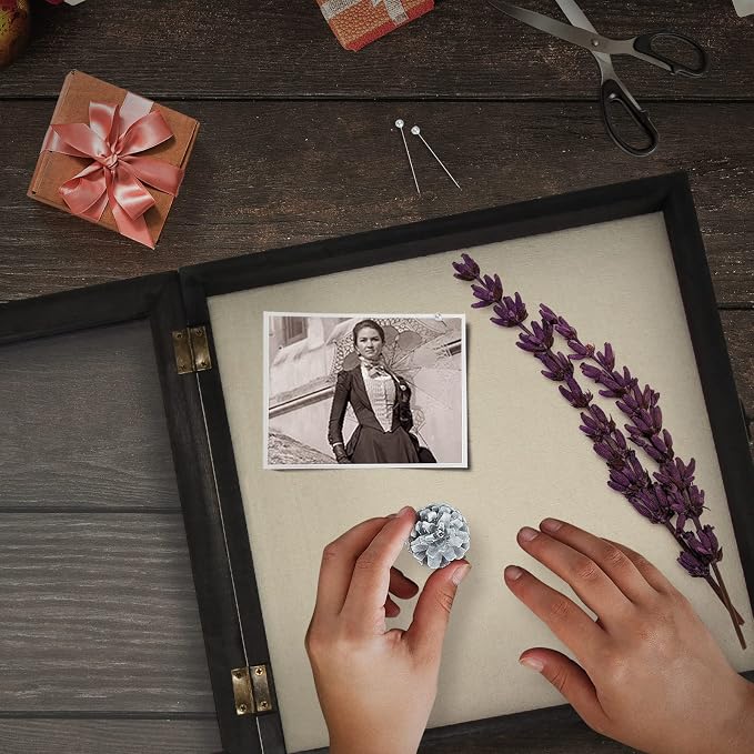 TJ.MOREE Shadow Box 12 x 12 Display Case Wood Picture Frame Memory Black | Fits 10.6x10.6 Inserts with Linen Back & Glass, Rustic Keepsake Box for Pet Memorabilia Gifts Wedding Bouquet Military Medals