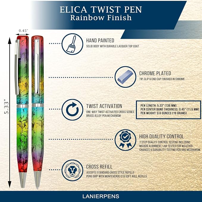Lanier Licia Ballpoint Pen - Shiny Chrome Ring & Parts with Medium Tip 0.7mm Cross Style Refill (with Accents - White or Black or Pink or Purple)