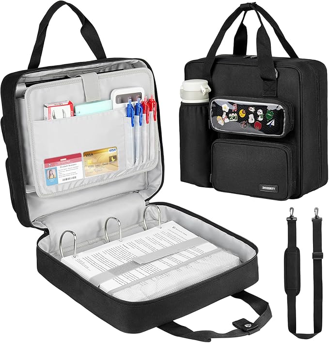 Zipper Binder 3 Ring with Ita Window,500 Sheets Capacity, Binder 2 Inch with Shoulder Strap Fits 13 Inch Laptop for School and Office,Black