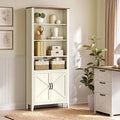 VASAGLE Liry Collection Farmhouse Bookshelf, 6-Tier Bookcase with Doors, Storage Cabinets, 24.8 x 10 x 70.7 inch, for Home Office, Living Room, Cloud White and Warm Brown ULBC134W101S