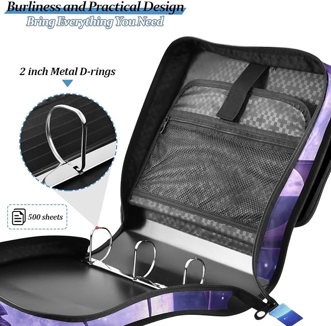 3 Ring Zipper Binder with Shoulder Strap Dragon Moon 2 Inch Zippered Binder Bag 500 Sheet Capacity Multi Pockets for School Supplies