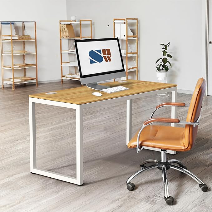SHW 55-Inch Commercial-Grade Office Computer Desk, Oak | 10-Year Limited Warranty