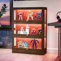 Display Cabinet with Acrylic Glass Doors,3-Tiers Curio Cabinet with LED Lighting for Collectibles, Collectibles Toy Organizers Rack & Display Shelf Display Case Storage Cabinet,Walnut