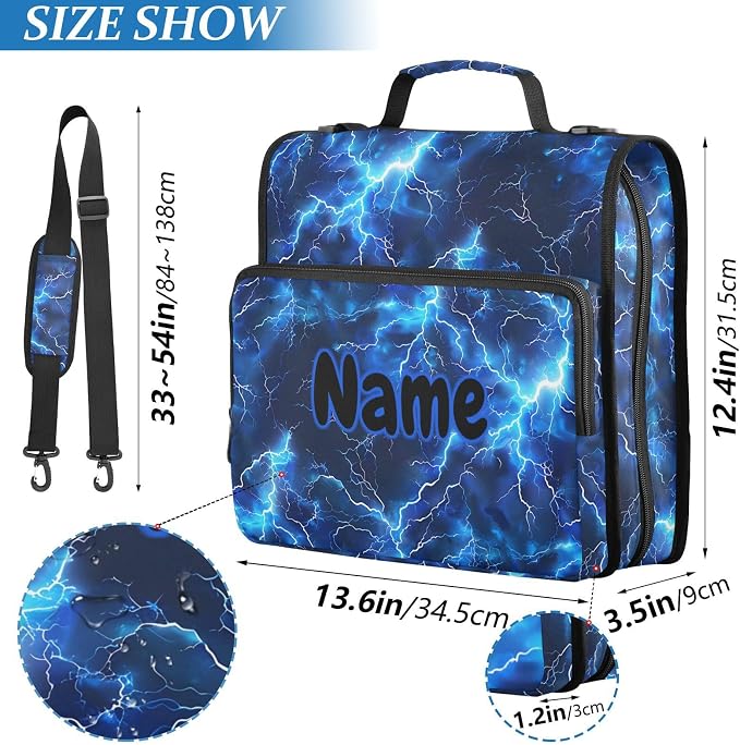 Custom Blue Electric Lightning 3 Ring Binder Bag 1.5 inch Personalized Name Binder Organizer 500 Sheet Documents Storage for School Office