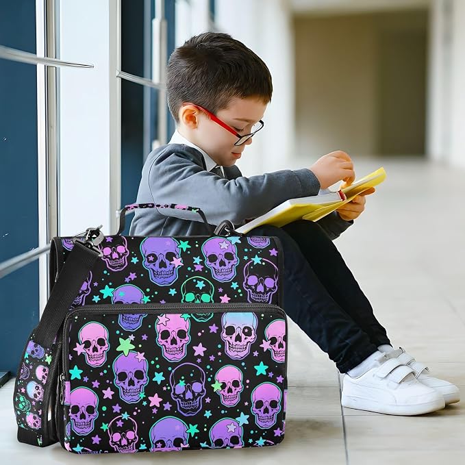Personalized Magic Skull 3 D-Ring Binder Bag Zipper Organizer | Multi-Pocket with Handle and Detachable Shoulder Strap Holds 500 Sheets for School Office Supplies