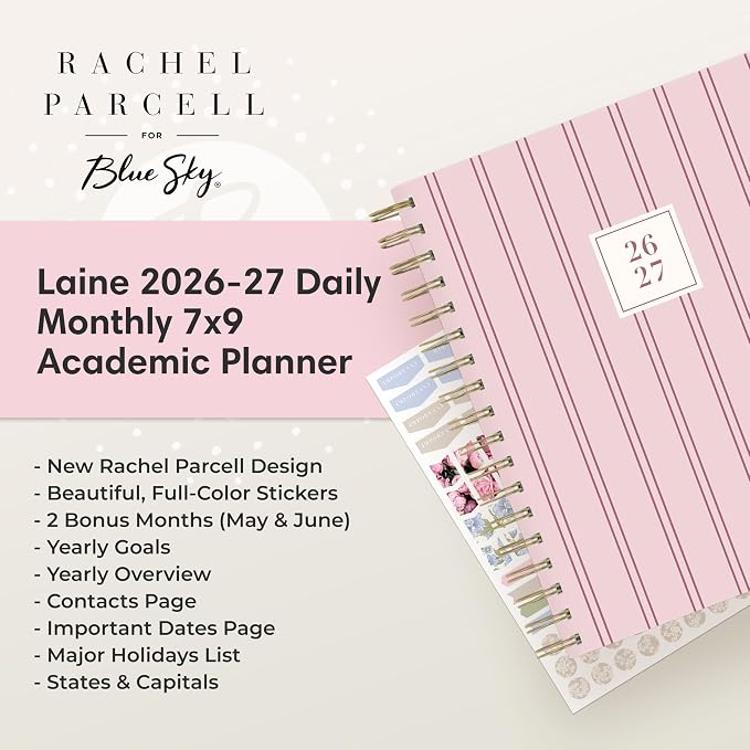 Blue Sky 2026-2027 Daily & Monthly Academic Planner, 7"x9", Laine Pink