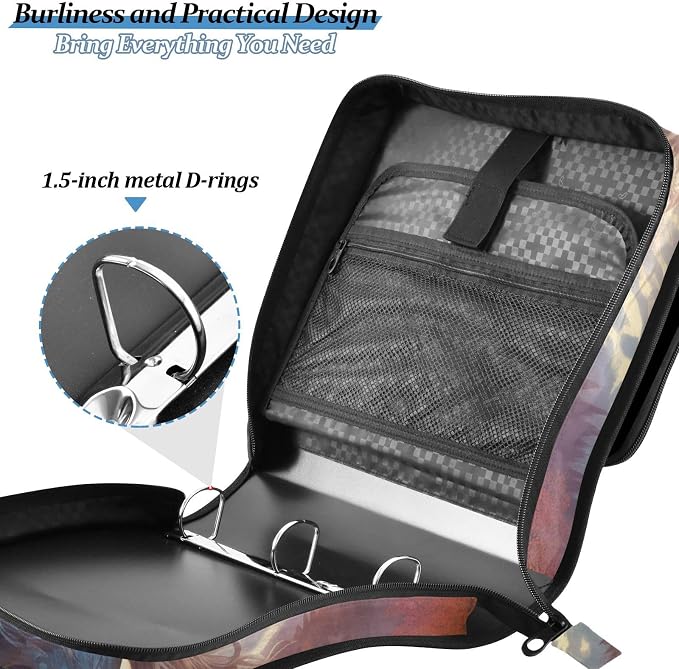 ALAZA Fantasy Landscape with Winged Horse in The Sky Zipper Binder 1.5 inch 3 Ring Binder Organizer with Shoulder Strap and Handle for Home Office Work