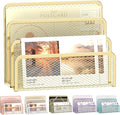 SUPEASY Mail Organizer for Desk, Mesh Metal Mail Holder Countertop with 3-Slot, Letter Sorter File Holder, Office Envelope Organizer for Mails (Gold)