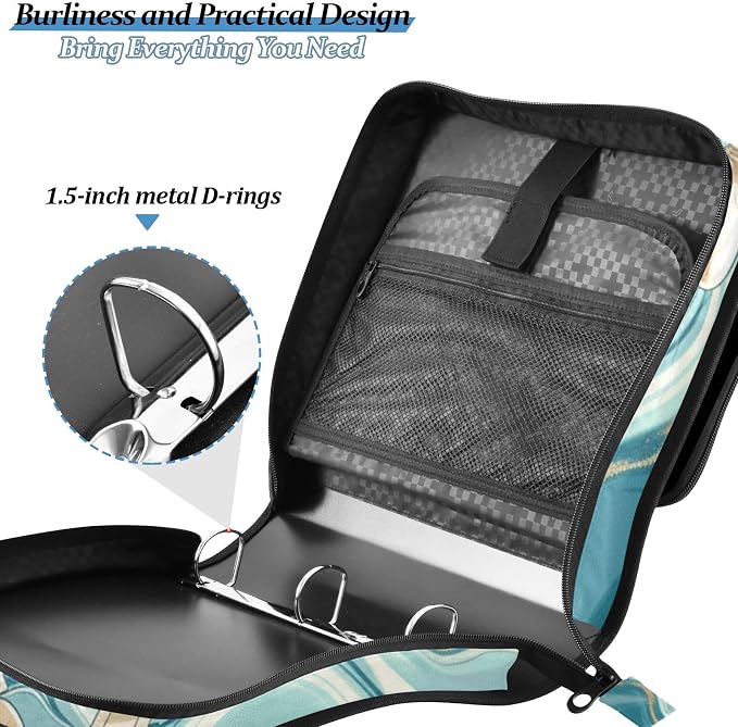 ALAZA Compass on Marble Background Zipper Binder 1.5 inch 3 Ring Binder Organizer with Shoulder Strap and Handle for Home Office Work