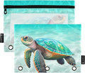 Sea Turtle Pencil Pouch for 3 Ring Binder, 2 Pack Waterproof Pencil Bags Clear Window Zipper School Office Supplies