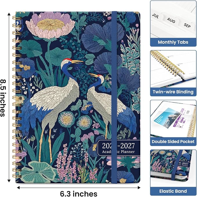 Taja Planner 2026-2027, Jul 2026-Jun 2027 Monthly & Weekly Calendar Planner | 6.3" x 8.5", Hardcover Academic Calendar, Teacher Student Agenda Book with Tabs, School Office Supplies, Midnight Cranes