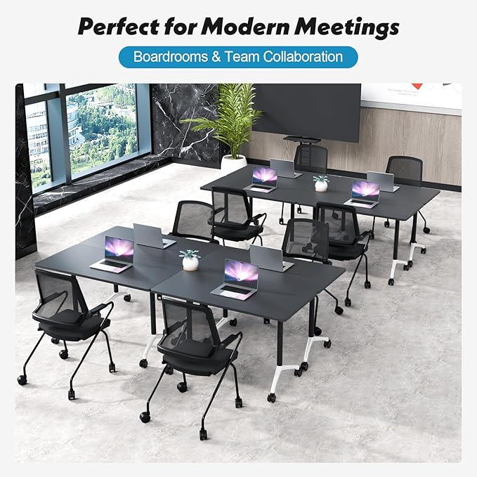 Goakwwuz Conference Room Table, Folding Conference Tables,Thicken Grey Tabletop,Flip Top Wooden Seminar Meeting Room Table for Conference Room Offices (8, Black, 70.8”)