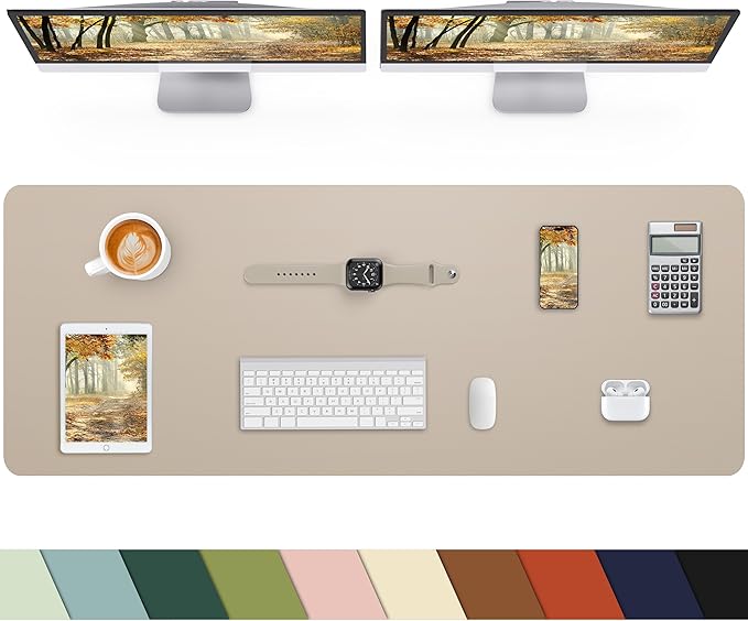 Extra Large Desk pad, Leather Desk Pad Protector,Office Desk Mat,Mouse Pad, Non-Slip Desk Blotter, Laptop Desk Pad, Waterproof Desk Writing Pad for Office&Home (Apricot, 55" x 17")