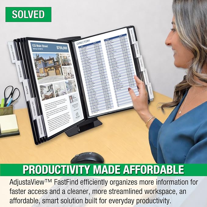 Ultimate Office FASTFIND 10-Pocket Desk Reference Display Organizer, Black | Compact, Heavy-Duty, Weighted Metal Base Takes up Minimial Desk Space White Keeping Your Display Organizer Firmly in Place.