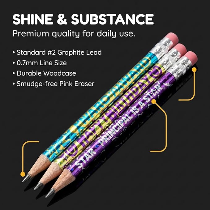 Anderson's Principal Designs Pencil Tub, Fun & Colorful Pencils, Perfect for School Supplies, Classroom Rewards, Creative Writing, Party Favors, and Motivational Gifts, Set of 144