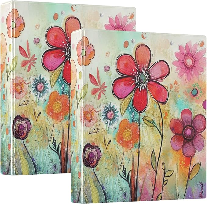 Flowers Round Ring Binders 1.5 Inch Cute 3 Ring Clipboard Binder for Office School Work Supplies Document 200 Sheet Capacity Easy Open 2 Pieces