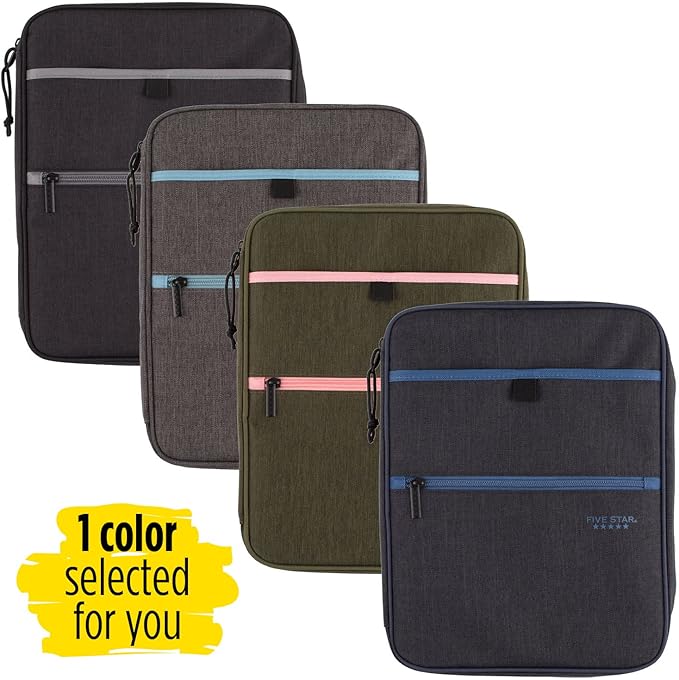 Five Star Zipper Binder, 1 Inch 3 Ring Binder, Carry-All with Internal Pockets and Dividers, 375 Sheet Capacity, Assorted Colors, Color Will Vary, 1 Count (29092)