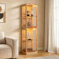 AMERLIFE 16-Inch RGB Display Cabinet | 70 H x 16 W x 16 D In, 4-Tier Storage, Adjustable Shelves, RGB LED Lights, for Collectibles, Wood-Grain Slatted Finish