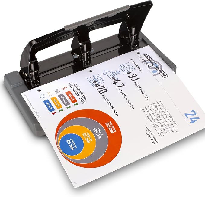 Swingline 3 Hole Punch, 45 Sheet Capacity Three Hole Puncher 3 Ring, Paper Punch, SmartTouch Low Effort, Black & Silver (74136)