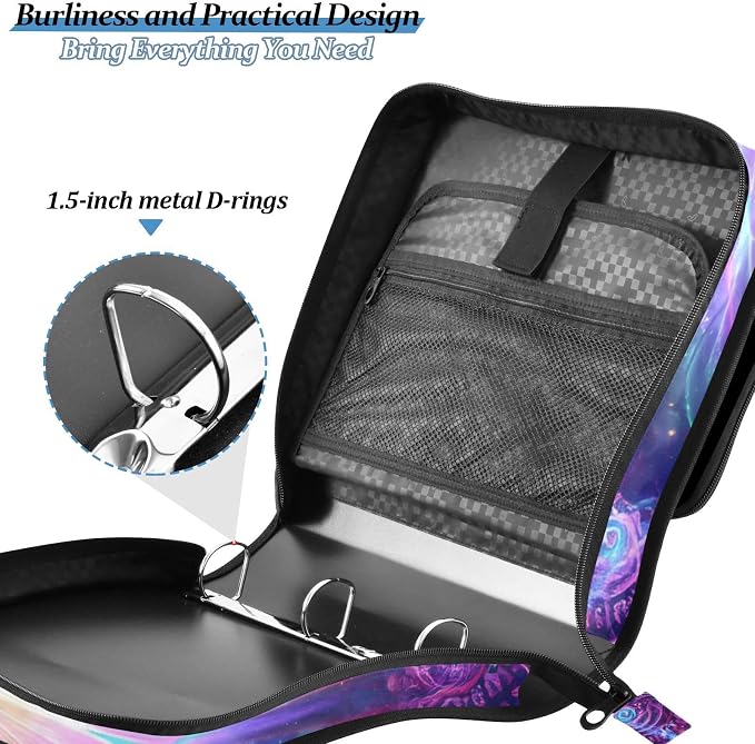 3 Ring Zipper Binder with Shoulder Strap Purple Butterflies 1.5 inch Binders Keeper Large Capacity Multi Pockets for School Office Supplies