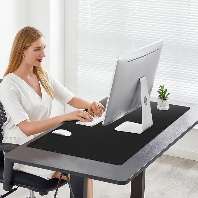Cacoy 36"x20" XXL Leather Desk Mat Black, Waterproof Desk Blotter Protector | PU Leather Desk Pad Blotter Water-resistant Desk Protector Mat Large Computer Mouse Pad Non-Slip Office Desk Matt for Desktop