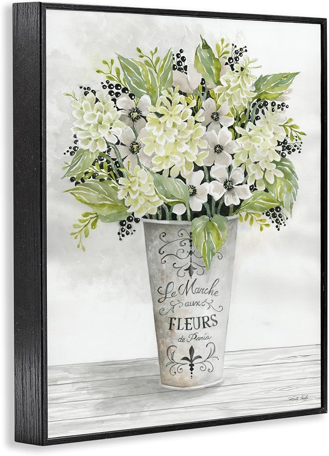 'French Floral Greenery Bouquet'| Framed Giclee Art | Stupell Industries | Black, 11 x 14 Inches, Easy to Hang and Sturdy, Made in USA, by Cindy Jacobs