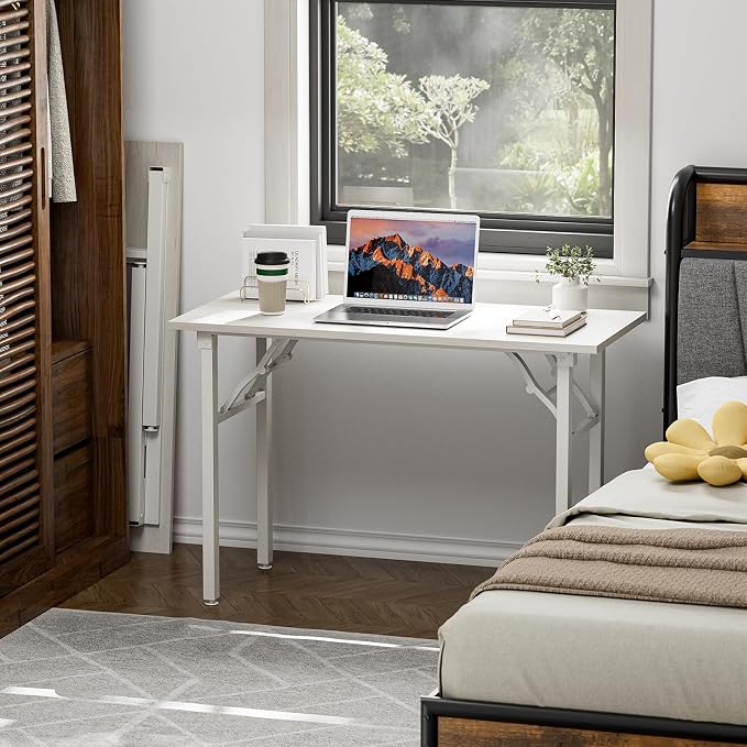 TEMI Small Computer Desk Folding Table - 43.3" Foldable Office Desk, No Assembly, Perfect for Small Spaces in Bedroom, Dorm, or Apartment, Portable Mini Desk or Study Table Compact Design, White Ash