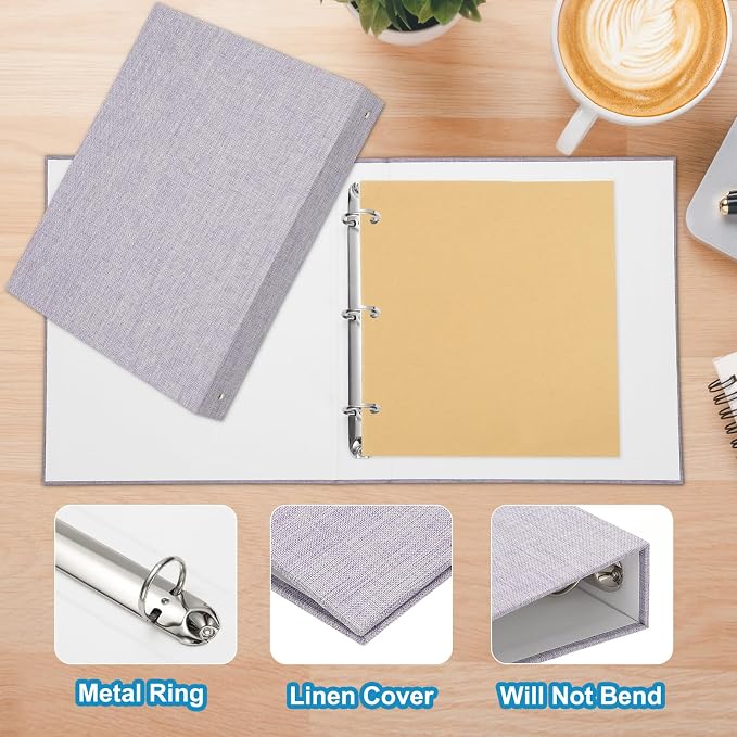 PATIKIL A4 Size 3 Ring Binder,1Pcs 1 Inch Round Ring Durable Linen Hardcover Binder Fit for 8.5" x 11" Paper Recipe Photo Office, Light Purple