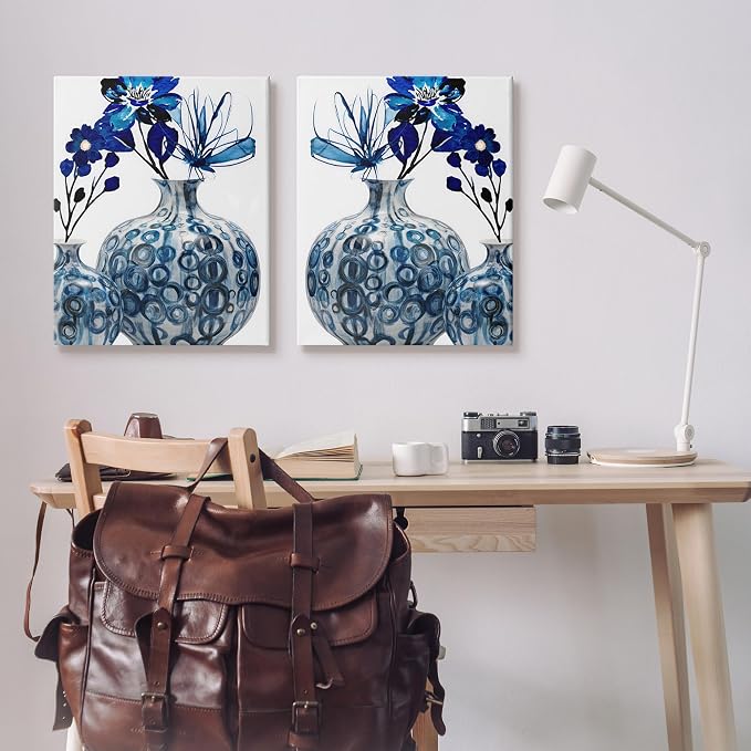 Bold Blue Ikebana Vase Floral, 24 x 30 Inch Canvas Wall Art Set | Stupell Industries · By Jesse Keith · Ready to hang · Ideal for living room or bedroom · Made in USA