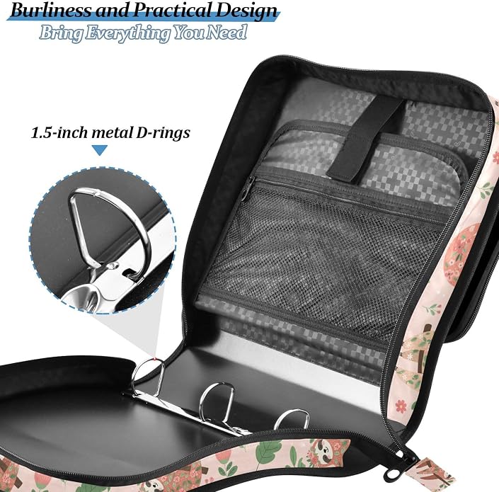 Zipper Binder Bag 3 Ring File Folder Portfolio Organizer Zippered Binder Bags with Strap Fits Laptop Women Men