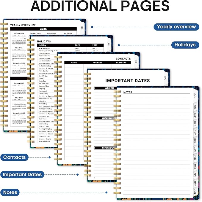 Planner 2026-2027, Monthly & Weekly Jul 2026-Jun 2027 Academic Planner | 6.3" x 8.5", Hardcover Spiral Calendar Planner with Tabs, School & Daily Agenda for Women, Students, Teachers, Star Fields