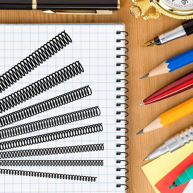 120 Pack Plastic Spiral Binding Coils Binder Binding Spirals Rings Multi Size Spiral Binding Wire Combs Spines Coils, 4:1 Pitch, 1/4 5/16 3/8 1/2 9/16 5/8 3/4 7/8 Inch (Black New Version)