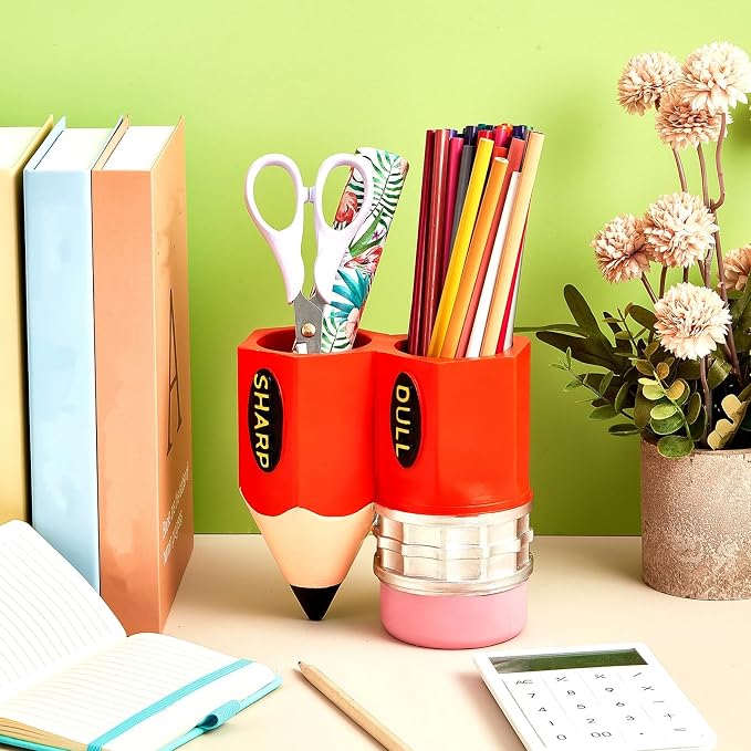 Cholemy Sharp Dull Pencil Holder for Classroom,Orange | Pencil Dispenser Holder, Pencil Shaped Storage Organizer, Back to School, Students, Teachers, Library, Office Supplies