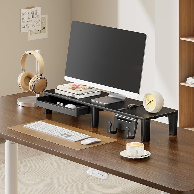 Ergonomic Monitor Stand Riser with Storage Drawer | Computer Riser For PC, Laptop,31.5" desk monitor stand,Desktop Shelf Organizer,For Home Office