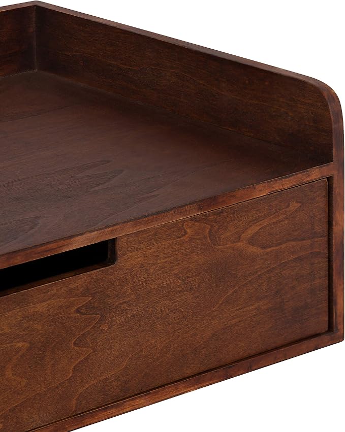 Kate and Laurel Kitt Modern Floating Wall Shelf Side Table with Drawer, 18" x 12" x 6.5", Walnut