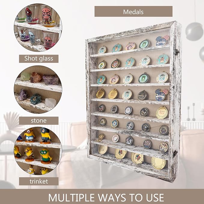 18*24 Large Shadow Box Frame with Removable Shelves,White Shadow Boxes Display Cases for Small collectables，Deep Memory Box Display Case Trinket Shelf for Collection，Coins，Miniatures Figures