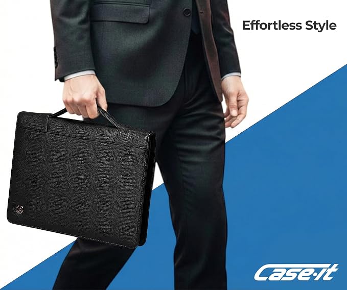 Case-it Zipper Padfolio | Letter Size | 3-Ring Binder | PAD-40 Black | Executive, Removable 3-Ring Binder, Letter Size Writing Pad, Pebbled Faux Leather, School & Office