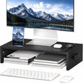 1home Monitor Stand Riser, 16.7 Inch Wood Monitor Riser Stand with Storage Organizer, Desktop Ergonomic Monitor Stand Riser with Cellphone Holder and Cable Management, Black | 16.7 Inch Wood Monitor Riser Stand, Desktop Stand for PC/TV/Laptop/Printer, ...